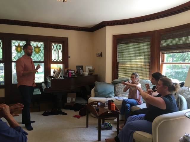 Teaching the use of straw phonation at the July 2017 "Knowing Your Voice: A Workshop for Professional Singer-Songwriters" (Co-taught by Jenee Halstead and Joshua Glasner).